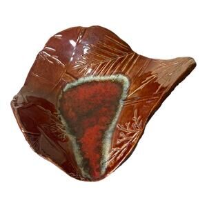 Handmade Original Clay Trinket Bowl Imprinted & Free Form Shape 6"Tx7"W